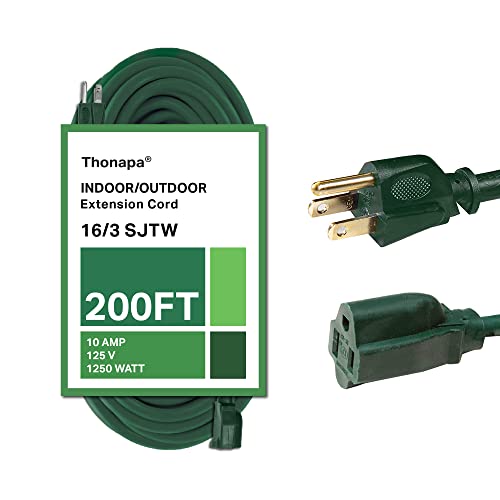 Thonapa Green Outdoor Extension Cord 200 Ft- 16/3 Sjtw Weatherproof Extra Long Outdoor Extension Cable With 3 Prong Grounded Plug - Great For Outdoor Lights Decoration, Landscaping, Lawn & Gardens #TOP9