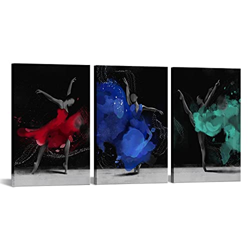 Simiwow Abstract Ballerina Wall Art Ballet Dancer Dancing Painting Picture Canvas Prints Fashion Girls Bedroom Wall Decor Framed Artwork 16"X24"X3 Pieces #TOP25