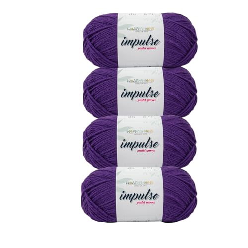 Image of WOAFashions Impulse Hand Knitting & Crochet Yarn, Premium Acrylic, 4 : Medium (Purple) (4x100gms / 14.1oz)