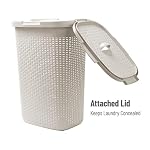 Mind Reader 60L Slim Laundry Hamper, Clothes Basket, Lid, Wicker Design, Plastic, 17.65"L x 13.75"W x 24.15"H, Ivory - Image 5