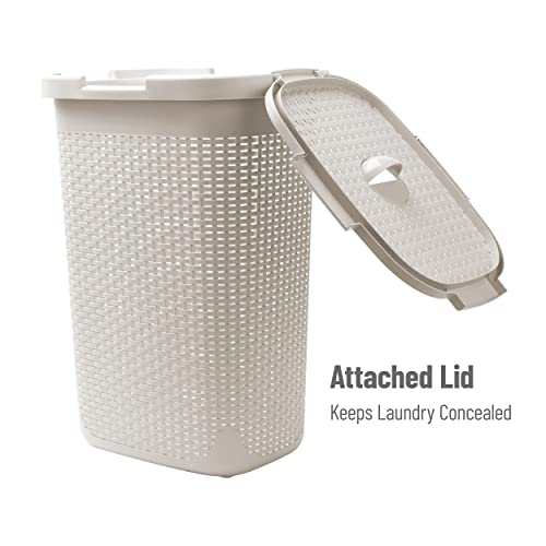 Mind Reader Slim Laundry Hamper with Lid, 60L Tall Clothes Basket, Narrow Tapered Design for Bathrooms, Closets and Laundry Rooms, Plastic, Ivory by Mind Reader - Image 5