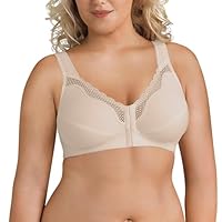 Exquisite Form Front-Close Cotton Posture Control Bra with Lace, Size 46E, Damask Neutral