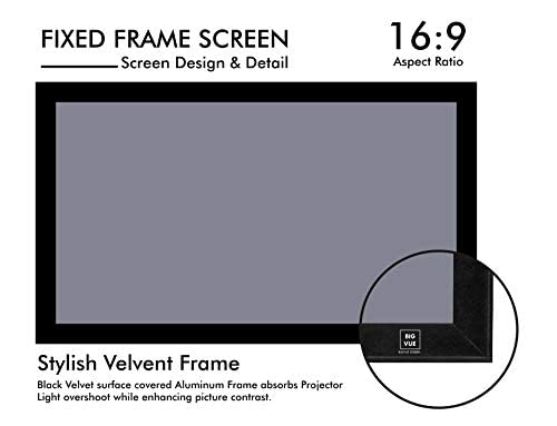 Image of BIG VUE 135 Inches Fixed Frame Projector Screen 16:9 Diagonal Active 3D 4K Ultra Hd Projector Screen for Classroom, Office & Home Theater (135 Inch, Grey)