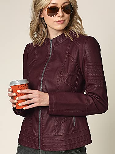 Made By Johnny Mbj Wjc746 Womens Vegan Leather Motorcycle Jacket L Wine #TOP5