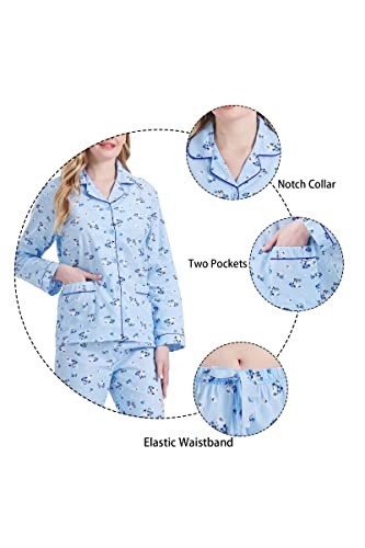 Image of GLOBAL Women Cotton Pajamas Long Sleeve PJs Button Down Sleepwear S-3XL