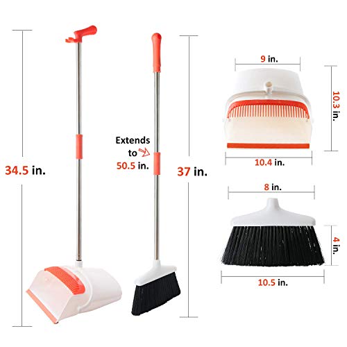 Broom And Dustpan Set - Strongest No More Tears 80% Heavier Duty - Upright Standing Dust Pan With Extendable Broomstick For Easy Sweeping - Easy Assembly Great Use For Home Kitchen Room Office Lobby #TOP7