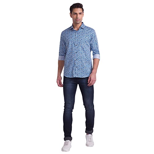 Image of Park Avenue Men's Pure Cotton Print Pattern Slim Fit Cut Away Collar Full Sleeve Casual Shirt