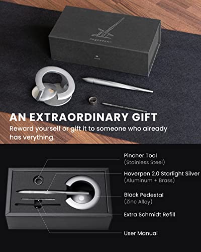 Novium Hoverpen Interstellar Edition - Futuristic Luxury Pen Made With Aerospace Alloys, Unique Aesthetic, Free Spinning Executive Pen, Elegant Desk Decor, Gifts For Her (Starlight Silver, Basic) #TOP3