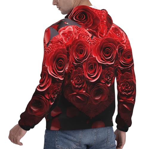 Men's Fleece Pullover Hoodie Long Sleeve Hooded Red Rose Love Heart Sweatshirt Casual Shirts With Pockets4