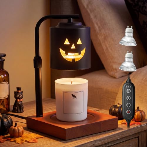 Woanger Halloween Candle Warmer Lamp with Timer Adjustable Height Dimmable Pumpkin Lamp Warmer for Jar Candles Electric Warming Light Flameless Home Decor Wax Melter Lamps Birthday Gifts