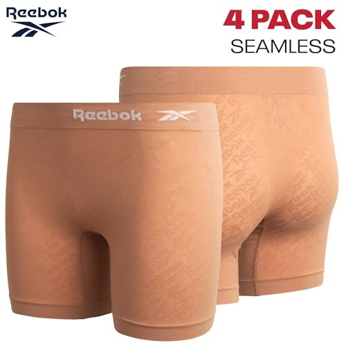 Image of Reebok Womens Boyshorts - 4 Pack Seamless Underwear for Women with Performance Stretch, Relaxed Waistband, 4 inch Inseam