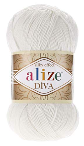 Image of Alize Diva Silk Effect 100% Microfiber Acrylic Sport Yarn 1 Ball skeins 100gr 383yds Color (450 - Pearl)