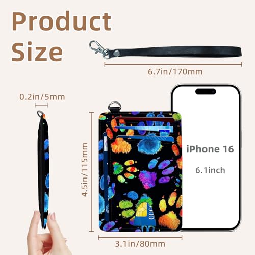 Credit Holder Slim Wallet, PU Leather RFID Blocking, Women & Men Front Pocket Small Card Holder, Credit Card Wallet with Wristlet, Convenient Travel Business, Colorful Paw2