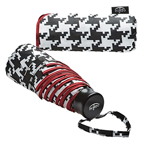 BOLERO OMBRELLI - Ombrello Portatile Mini Pieghevole Antivento di alta qualità - apertura manuale - Tessuto Pongee Bianco e Nero...