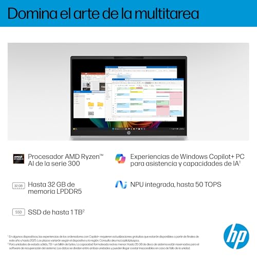 HP OmniBook 5 16″ OLED, Ordenador portátil (Procesador AMD Ryzen AI 5 330, 32GB RAM, 1TB SSD, Gráficos AMD Radeon 820M, Windows 11 Home) Azul - Teclado QWERTY Español