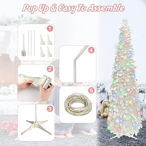 Pop Up Christmas Tree, 5FT Collapsible Artificial Christmas Tree with 90 LED Lights, Tinsel Small Pencil Christmas Tree for Home Holiday Fireplace Party Indoor Outdoor Xmas Decorations (White) Pop Up Christmas Tree 5FT Collapsible Artificial Christmas Tree with 90 LED Lights Tinsel Small Pencil Christmas Tree for Home Holiday Fireplace Party Indoor Outdoor Xmas Decorations White