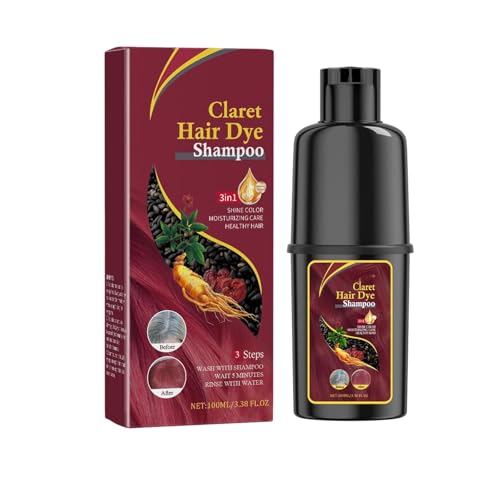 Instant Hair Dye Shampoo 3 En 1, Champú de Color Para el Cabello Instantáneo, Hair Color, Champú Color Tinte Pelo Barba Champu Canas Instantáneo, Colores naturales, Unisex（Claret）