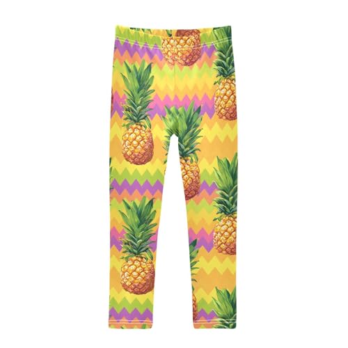 Yellow Pineapple Chevron Stripe Girls Leggings Soft Stretch Workout Yoga Dance Pants for Kids Casual Tights