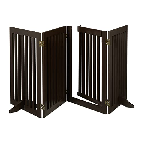 Relaxdays Absperrgitter, freistehendes Schutzgitter mit Tür, HxB: 70x207 cm, faltbar, mit Füßen, für Hunde, braun