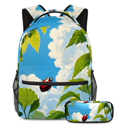 Trousse à crayons et sac à dos filles garçons - Cartable enfants motif coccinelle