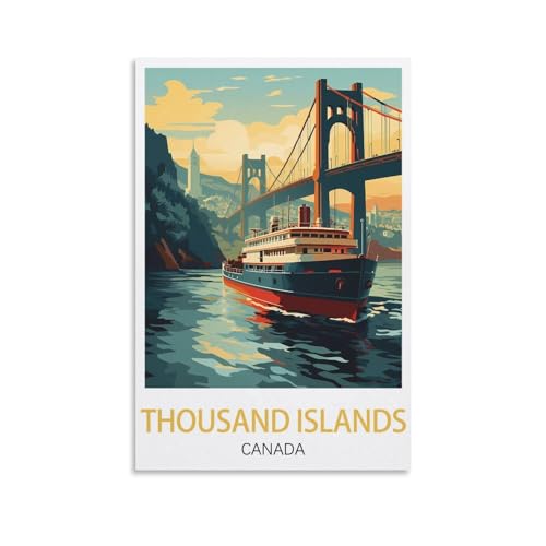 LICHNWW Vintage-Reiseposter Thousand Islands Canada, 30 x 45 cm, Leinwanddruck für Wohnzimmer, Schlafzimmer, Wohnheim, Zuhause, Büro, Wanddekoration