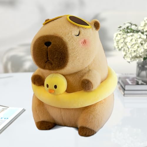 30cm Capybara Kuscheltier, Capybara Plüschtier mit Schwimmring und Sonnenbrille, Niedliche Wasserschwein Kuscheltier, Spielzeug Stofftier, Plüschtier Spielzeug Geschenk für Kinder Mädchen Jungen