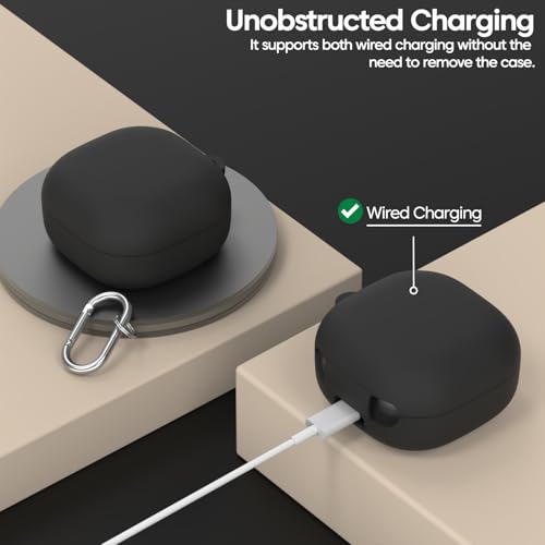 Image of Sounce Soft Silicone Protective Case Cover Compatible with Samsung Galaxy Buds Core Shockproof Lightweight Earbuds Cover with Metal Carabiner Keychain for Office, Gym and Everyday Use(Black)