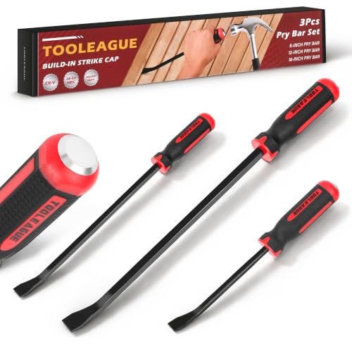 TOOLEAGUE Utility 3Pcs Pry Bar Set with Strike Cap Handle,8",12",18"