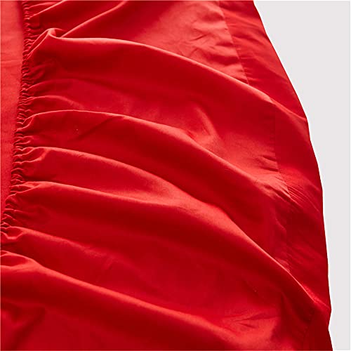 Drap de lit rond en coton respirant rouge pour lit double - 4