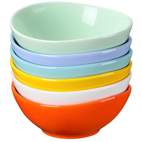 LOVECASA 6-teiliges Set bunte Keramik Schalen, 180 ml, 12,5 x 12 x 5 cm, ideal für Suppen, Salate, Snacks und Desserts, mikrowellen- und spülmaschinenfest