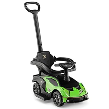 Maxmass 3-in-1 Kids Ride on Push Car, Licensed Lamborghini Foot to Floor Slider with Removable Push Bar & Guardrail, Underneath Storage, Horn Sound, Toddlers Push Walking Car for 12-36 Months (Green)