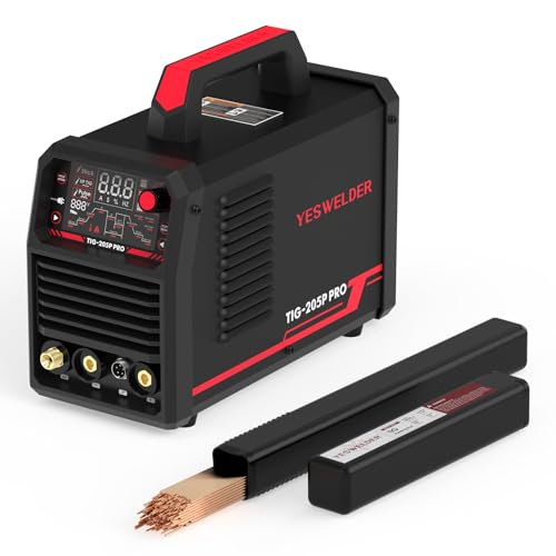 Image of YESWELDER TIG Welder With Pulse 205Amp Large LED Display, STICK/DC TIG/PULSE TIG 3 In 1 & Mild Steel TIG Welding Rod ER70S-6 1/16"x16" 5LB