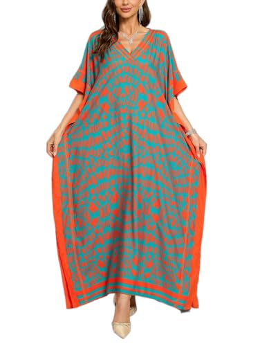 Image of KECVOT Kaftan Dresses for Women V-Neck Print Swimsuit Cover Up Plus Size Beach Caftan Lounge Dress