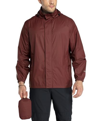 33,000ft Chaqueta impermeable plegable para hombre, ligera, impermeable, con capucha, para golf, ciclismo, cortavientos, Rojo oscuro, Medium