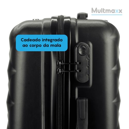 Mala de Viagem de Bordo Pequena 10Kg em ABS Rodinhas 360º Cadeado Integrado Multmaxx (Preta)