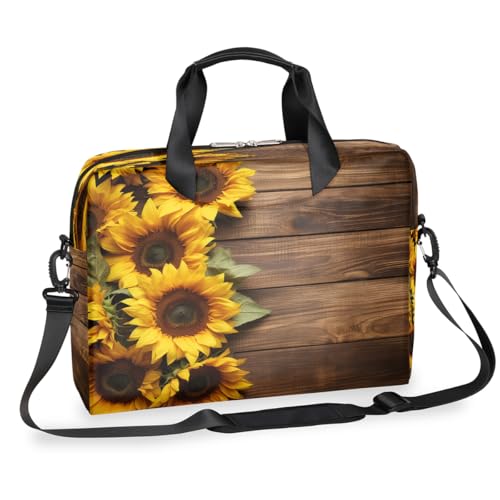 Maletín de madera con diseño de girasol para laptop 15.6" miniatura 1