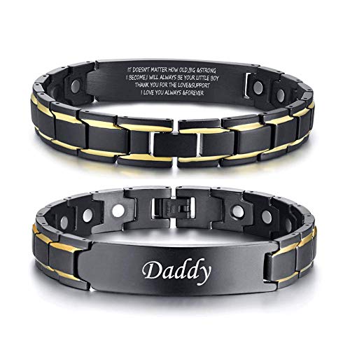 Xuanpai Father Day Gift,Men Bracelet To My Dad Gifts Stainless Steel Engraved Bangle Bracelet, Customized Father's Day Birthday Wristband Gifts From Daughter Son (2.To Dad From Little Boy) #TOP21