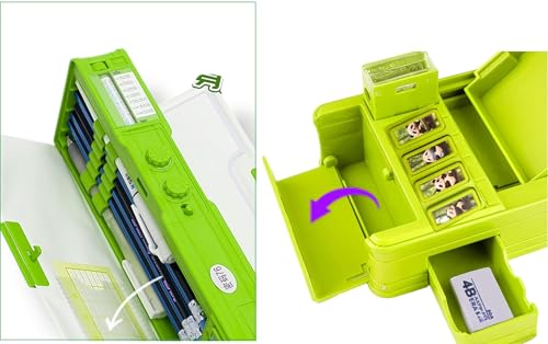 Image of Umadiya Plastic Multifunctional Panda Password Lock Double Sided Compass Box for Kids, Pencil Box for Boy & Girl, Aesthetic Stationary Items, Panda Theme Pencil Case Return Gifts for Kids (Green)