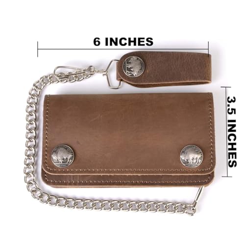 Milwaukee Leather MLW7827 Men's 6” Brown Leather Bi-Fold Biker Wallet w/Anti-Theft Stainless Steel Chain and Buffalo Nickel Snaps - 6 Inch3
