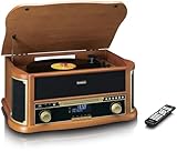 Lenco TCD-2571 Tourne-Disque pour Vinyle - Tourne-Disque Bluetooth avec Haut-Parleur - Radio Dab+ - Lecteur CD - Platine Cassette - 3 Vitesses - Entraînement par Courroie - 2 x 5 Watt - Bois