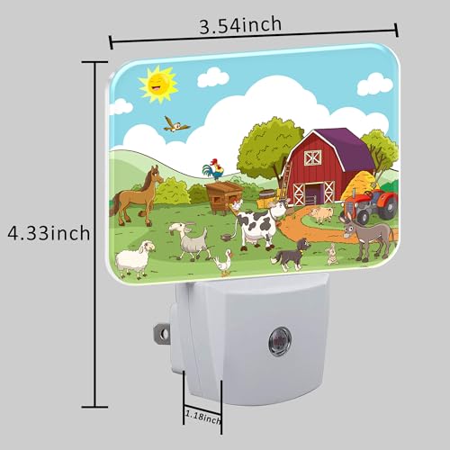 Image of Cartoon Farm Animals Night Light for Kids Girls Boys, Cute Farm Animals LED Night Light Plug into Wall with Dusk to Dawn Sensor for Room, Hallway, Kitchen, Bathroom, Stairs Decor