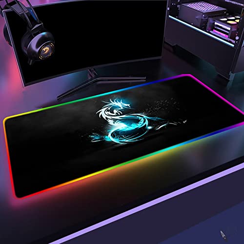 Gaming Mouse Pads Large Blue Dragon Art LED Mouse Pad Computer Accessories RGB Gaming Anime Light Mousepad Rug 900X400 Desk Mat Office Keyboards Pad,250X350mm