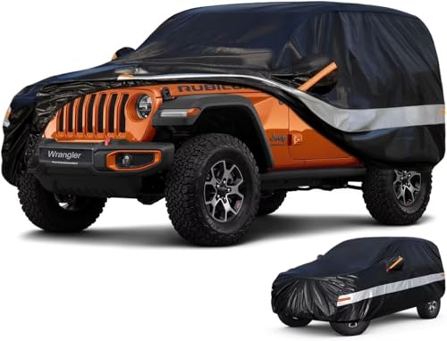 Image of 10 Layers Car Cover Custom Fit for Jeep Wrangler 2Door 2dr, Waterproof All Weather for Automobiles, Outdoor Full Cover Sun Dust Rain Protection with Cotton. Black