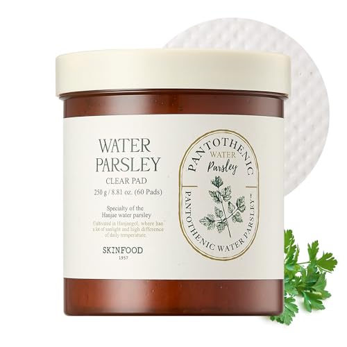 SKINFOOD Pantothenic Water Parsley Clear Toner Pad, Daily Exfoliating Pads for Sensitive Skin, Korean Skincare Sebum Control Face Toner for Trouble Skin, 8.81 oz (60 Pads)