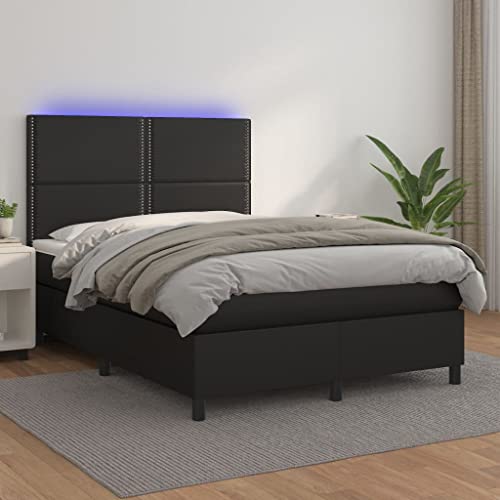 Vetnasa Cama Box Spring colchón y LED Cuero sintético Negro 140x200 cm Mobiliario, Camas y Accesorios, Camas y somieres Negro 73,17 KG