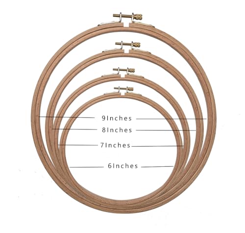 Image of Ebherys 4PCS a Set Beech Wood Embroidery Hoops Set by 6 Inch to 9 Inch Circle Round Hand Embroidery Hoops for DIY Hand Emboridery Kits, Cross Stitch Hoops (6-9 Inches)