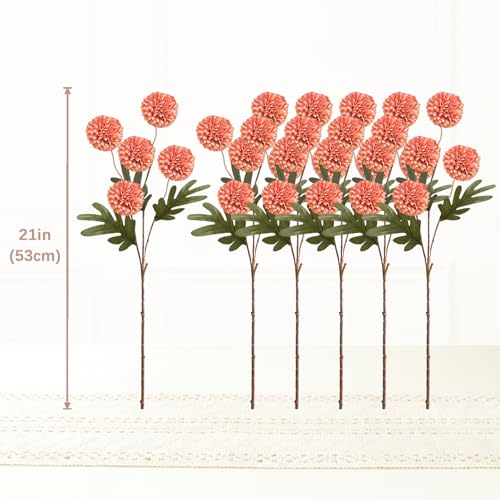 MERRI GLOW 6Pcs Spring Flowers Artificial Fake Flowers Bulbs Silk Faux Chrysanthemums Flores for Indoor Outdoor DIY Bouquets Wedding Centerpieces Home Decoration — view 6