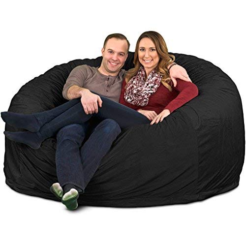 Ultimate Sack 6000 6 Foot Pre Filled Fur Covered Bean Bag Chair with Durable Zipper, Double Stitching, and Washable and Removable Cover, Charcoal