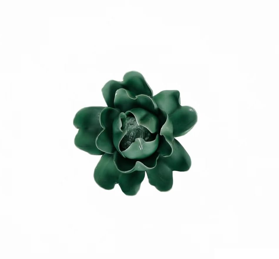 Image of Dark Green,Luoyang Peony, 2.76 inch,Ceramic Flower Wall Art Decor, Artificial Flower Wall Sculpture,Handmade Ceramic Flowers for Home,Hallway,Living Room, Kitchen,Bathroom