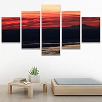 SIGNWIN 5 Panel Canvas Wall Art Reflected Sunset for Home Decorations Ready to Hang - 60